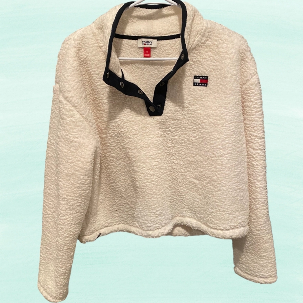 Tommy Jeans Women's Quarter Snap Pullover White Size M